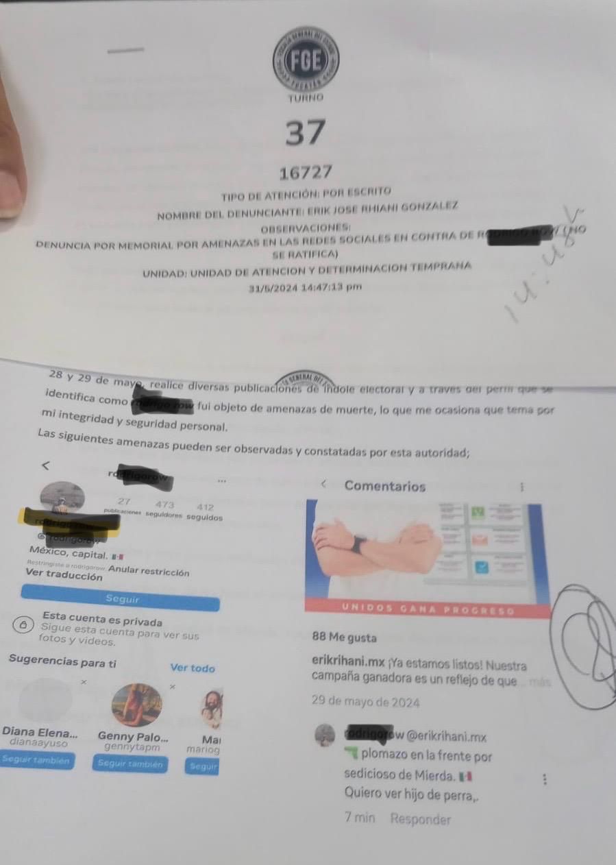 Erik Rihani denuncia amenazas de muerte a dos días de las&nbsp;elecciones